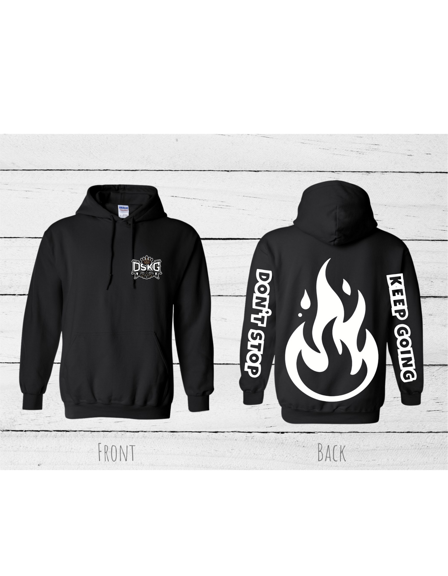DSKG "DON'T STOP KEEP GOING" Flame Hoodie #3103 In Black