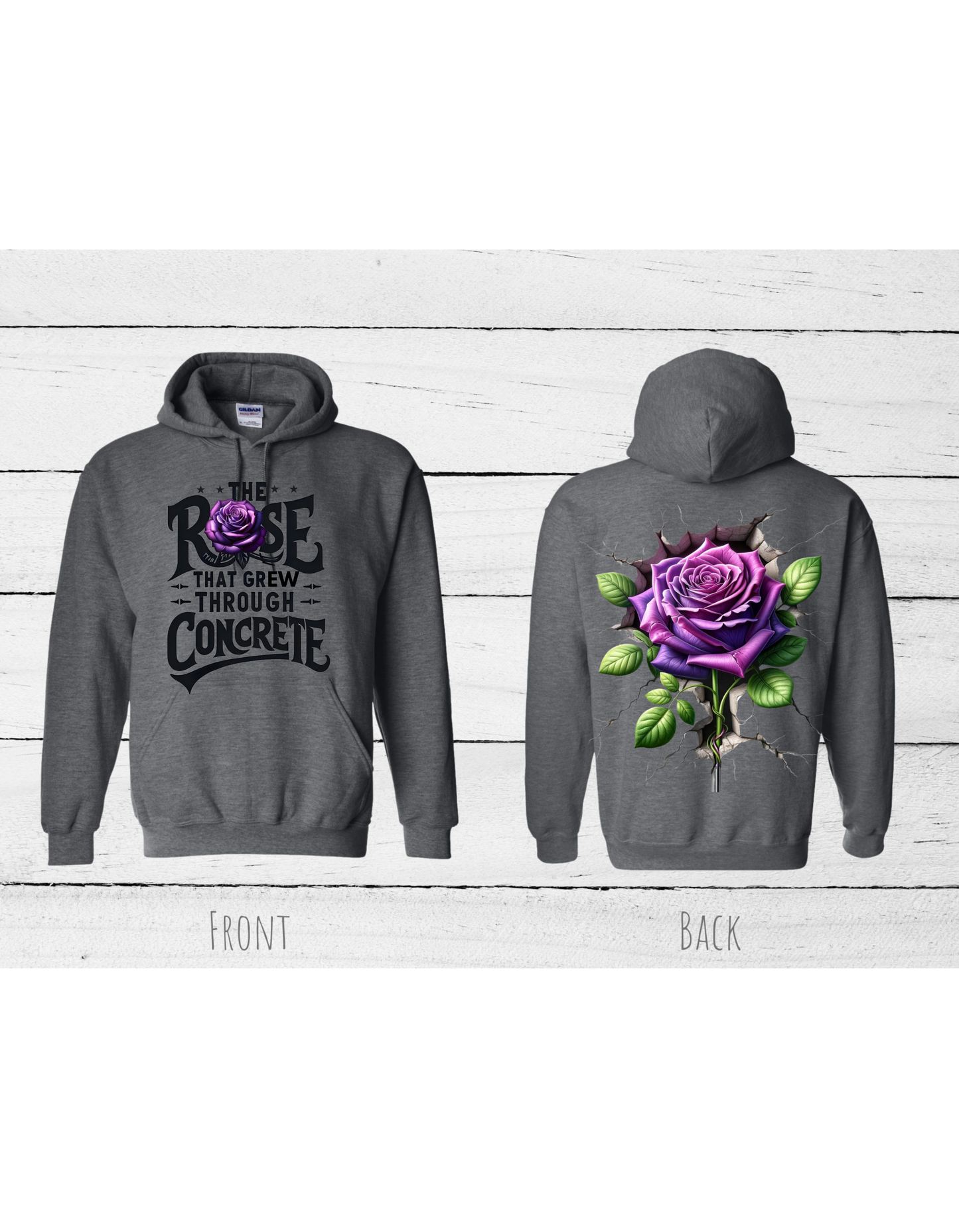 Purple Rose Inspirational Hoodie with the quote "THE ROSE THAT GREW THROUGH CONCRETE" #2620