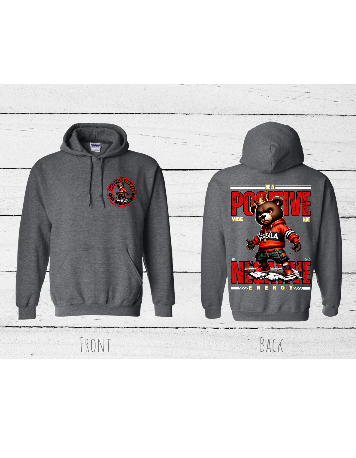 Inspirational Bear red Hoodie with the quote "BE A POSITIVE VIBE NOT NEGATIVE ENERGY" #2409